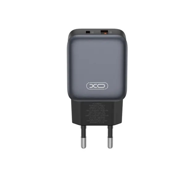 МЕРЕЖЕВИЙ ЗАРЯДНИЙ ПРИСТРІЙ XO L156 (EU) PD30W, QC18W (1A1C) FAST CHARGER, ЧОРНИЙ