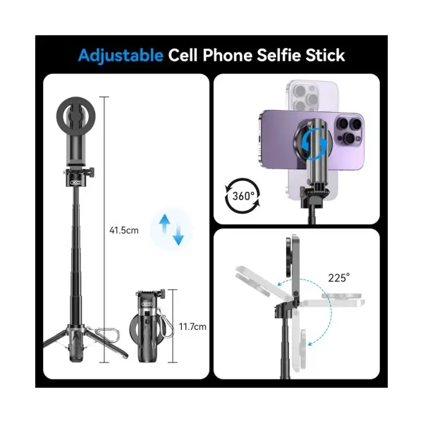 МУЛЬТІ-МОНОПОД XO SS22 4IN1 MAGNETIC MULTI-FUNCTION MINI BT SELFIE STICK, PHOTO BOOSTER, ЧОРНИЙ