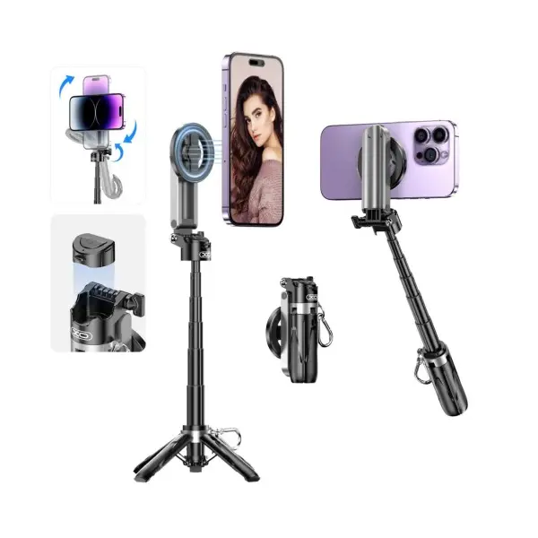 МУЛЬТІ-МОНОПОД XO SS22 4IN1 MAGNETIC MULTI-FUNCTION MINI BT SELFIE STICK, PHOTO BOOSTER, ЧОРНИЙ