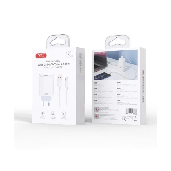 МЕРЕЖЕВИЙ ЗАРЯДНИЙ ПРИСТРІЙ XO L164 (EU) 120W FAST CHARGER ДЛЯ XIAOMI TYPE-C CABLE (FACTORY CABLE), БІЛИЙ
