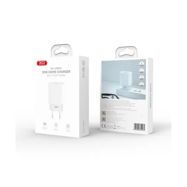 МЕРЕЖЕВИЙ ЗАРЯДНИЙ ПРИСТРІЙ XO L129 EU 20W PD FAST CHARGER, БІЛИЙ