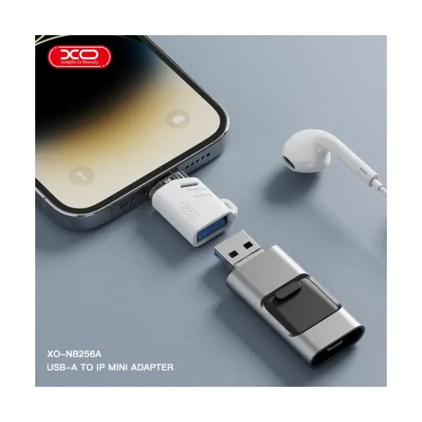 АДАПТЕР OTG XO NB256A USB-A FEMALE TO LIGHTNING (WITH LANYARD), БІЛИЙ
