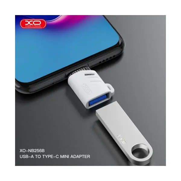 АДАПТЕР OTG XO NB256B USB-A FEMALE TO TYPE-C (WITH LANYARD), БІЛИЙ