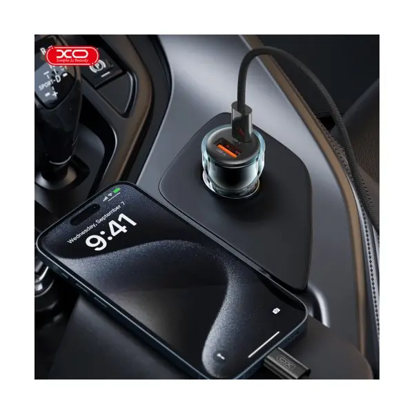 MR4_140380 Автомобільний зарядний пристрій xo cc60 smart transparent car charger a30w+c30w, simultaneous 60w синій 