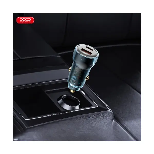 АВТОМОБІЛЬНИЙ ЗАРЯДНИЙ ПРИСТРІЙ XO CC60 SMART TRANSPARENT CAR CHARGER A30W+C30W, SIMULTANEOUS 60W СИНІЙ