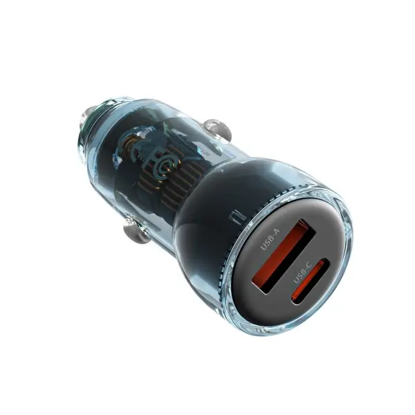 АВТОМОБІЛЬНИЙ ЗАРЯДНИЙ ПРИСТРІЙ XO CC60 SMART TRANSPARENT CAR CHARGER A30W+C30W, SIMULTANEOUS 60W СИНІЙ