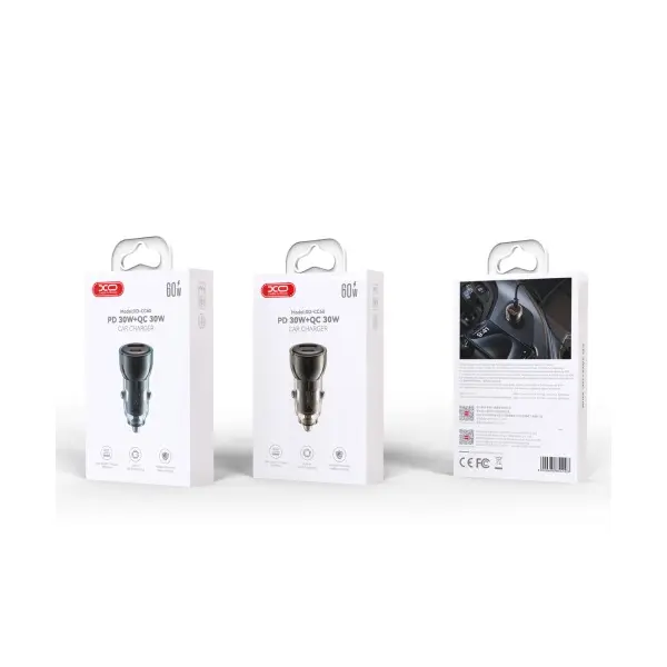 АВТОМОБІЛЬНИЙ ЗАРЯДНИЙ ПРИСТРІЙ XO CC60 SMART TRANSPARENT CAR CHARGER A30W+C30W, SIMULTANEOUS 60W СИНІЙ