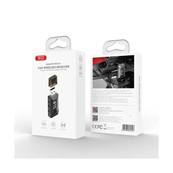 FM МОДУЛЯТОР XO BCC16 BLUETOOTH TRANSMITTER SUPPORT FM TRANSMITTER + SUPPORT TF CARD, ЧОРНИЙ