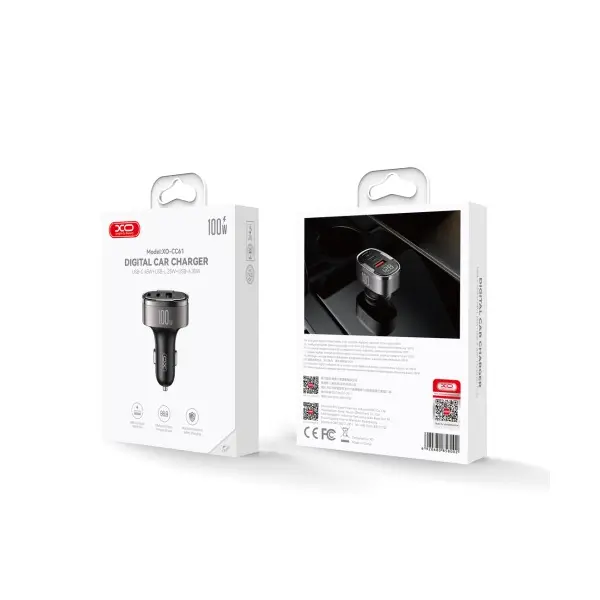 MR4_140398 Автомобільний зарядний пристрій xo cc61 output intelligent car charger 100w lightning, чорний XO