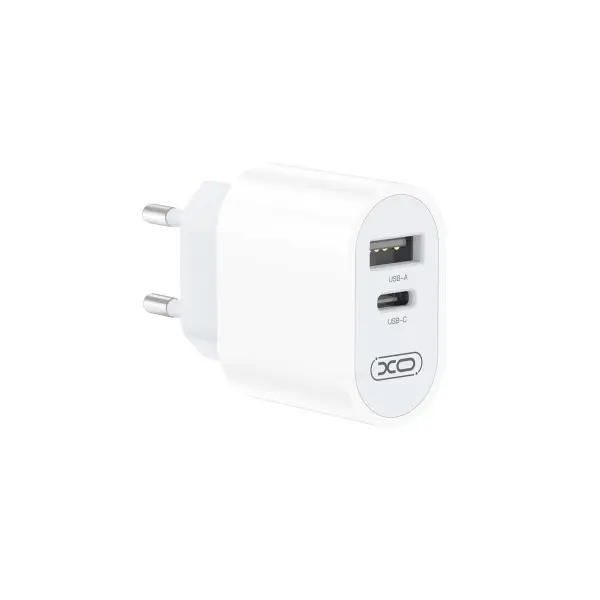 МЕРЕЖЕВИЙ ЗАРЯДНИЙ ПРИСТРІЙ XO L97 A+C DUAL PORT HOME CHARGER WITH MICRO CABLE, БІЛИЙ