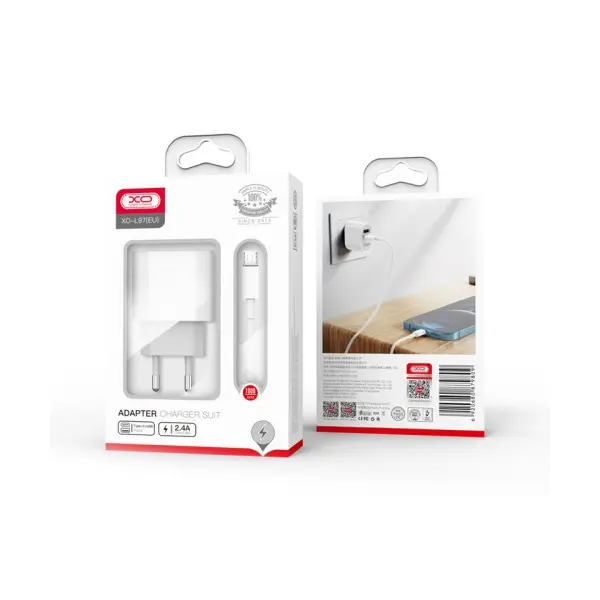 МЕРЕЖЕВИЙ ЗАРЯДНИЙ ПРИСТРІЙ XO L97 A+C DUAL PORT HOME CHARGER WITH MICRO CABLE, БІЛИЙ