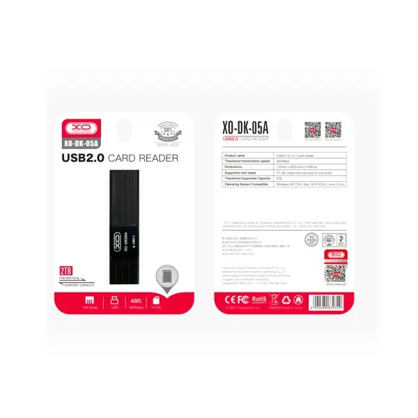 КАРТРИДЕР XO DK05A (2.0 2IN1 CARD READER), ЧОРНИЙ