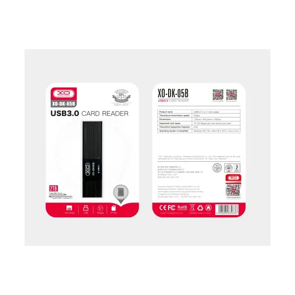 КАРТРИДЕР XO DK05B (3.0 2IN1 CARD READER), ЧОРНИЙ