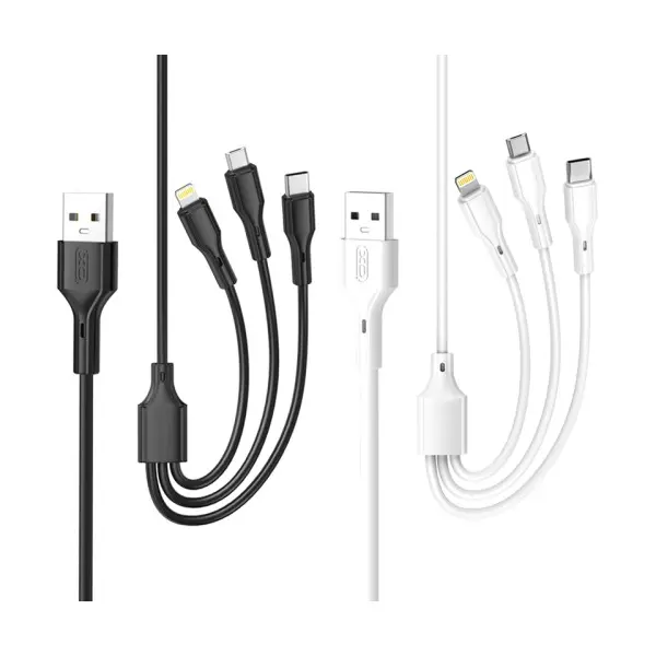 КАБЕЛЬ XO NB230 2.4A ROCK SERIES 3IN1 DATA CABLE, ЧОРНИЙ