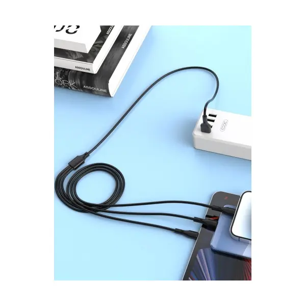КАБЕЛЬ XO NB230 2.4A ROCK SERIES 3IN1 DATA CABLE, ЧОРНИЙ