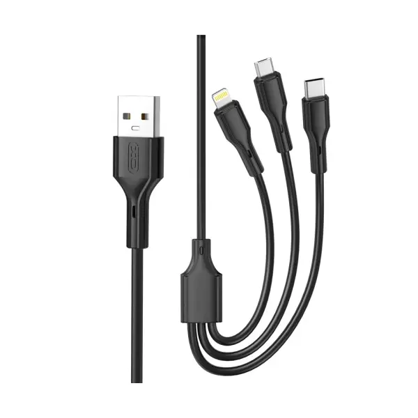 КАБЕЛЬ XO NB230 2.4A ROCK SERIES 3IN1 DATA CABLE, ЧОРНИЙ