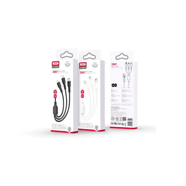 КАБЕЛЬ XO NB230 2.4A ROCK SERIES 3IN1 DATA CABLE, ЧОРНИЙ