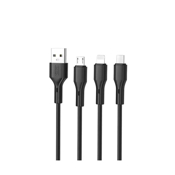 КАБЕЛЬ XO NB230 2.4A ROCK SERIES 3IN1 DATA CABLE, ЧОРНИЙ