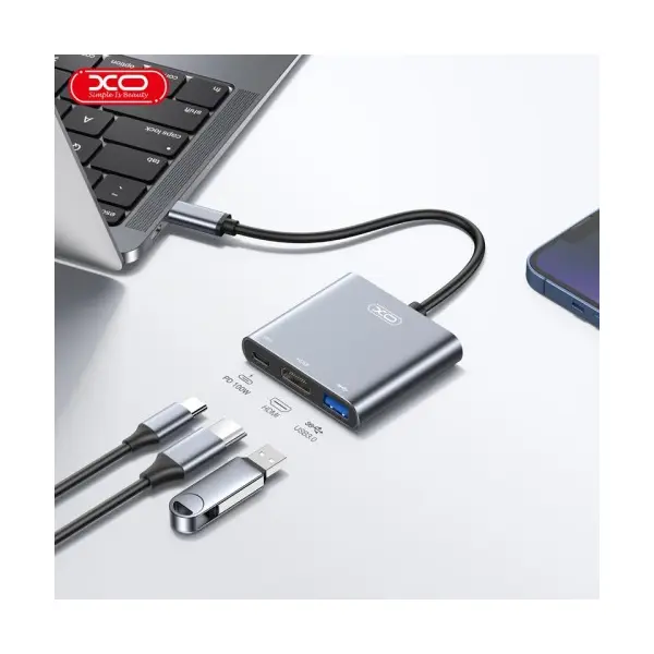 ХАБ HUB XO HUB011 3IN1 TYPE-C MULTIFUNCTIONAL DOCKING STATION МАТОВА