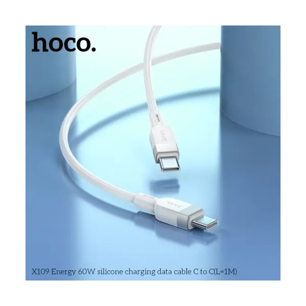 КАБЕЛЬ PD HOCO X109 ENERGY 60W SILICONE CHARGING DATA CABLE TYPE-C TO TYPE-C 60W, 1M, БІЛИЙ