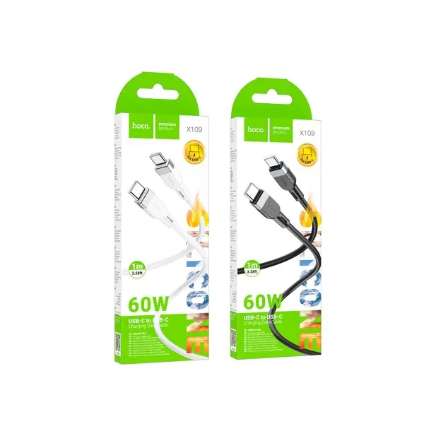 КАБЕЛЬ PD HOCO X109 ENERGY 60W SILICONE CHARGING DATA CABLE TYPE-C TO TYPE-C 60W, 1M, БІЛИЙ