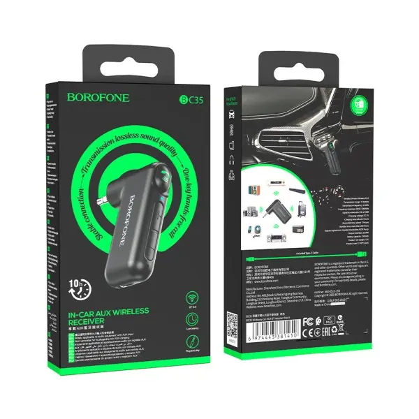 FM МОДУЛЯТОР BOROFONE BC35 WIDEWAY CAR AUX BT RECEIVER, ЧОРНИЙ