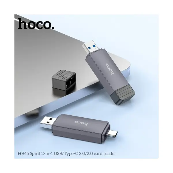 КАРТРИДЕР HOCO HB45 SPIRIT 2IN1 USB, TYPE-C 3.0 CARD READER, СІРИЙ