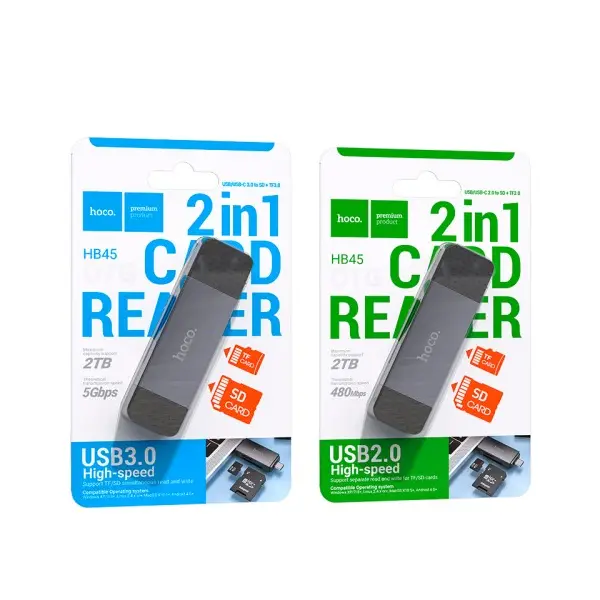 КАРТРИДЕР HOCO HB45 SPIRIT 2IN1 USB, TYPE-C 3.0 CARD READER, СІРИЙ