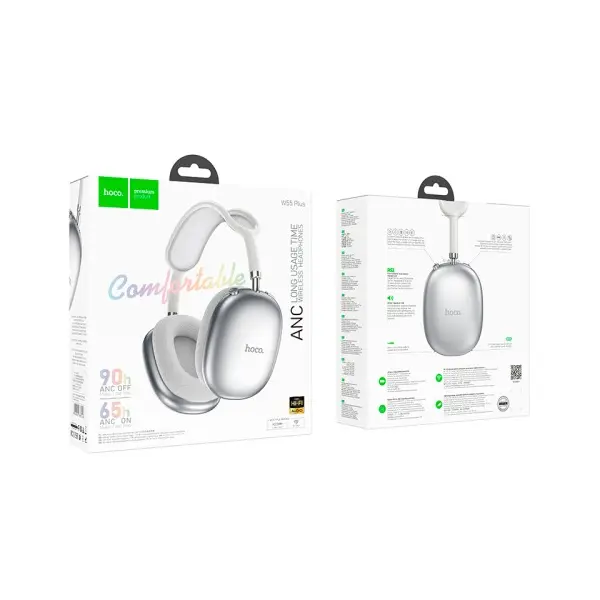 НАВУШНИКИ НАКЛАДНІ HOCO W55 PLUS HAPPINESS ANC NOISE ЧЕРВОНИЙUCTION BT HEADPHONES, СІРИЙ