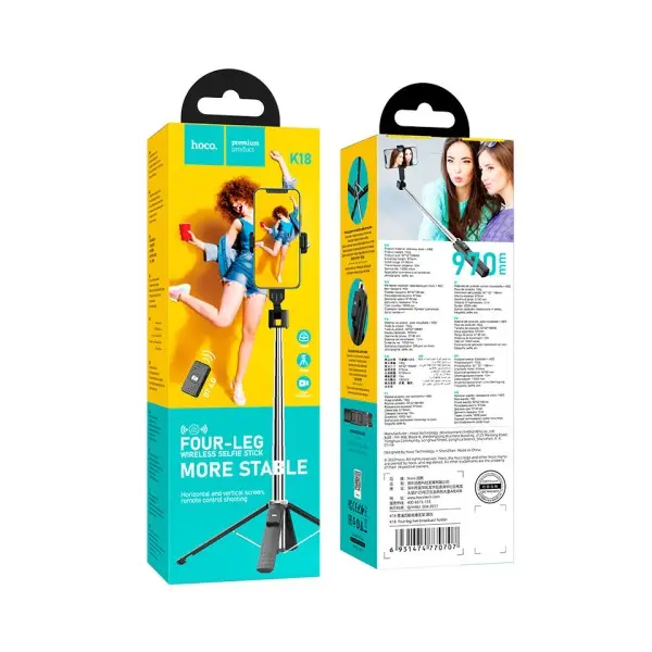 СЕЛФІ-ПАЛИЦЯ ТРИПОД HOCO K18 WAVE FOUR-LEG LIVE BROADCAST HOLDER (0,97M.), ЧОРНИЙ