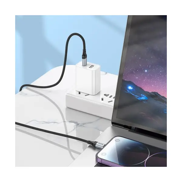 КАБЕЛЬ PD HOCO X102 FRESH PD CHARGING DATA CABLE LIGHTNING 27W, 1M, ЧОРНИЙ