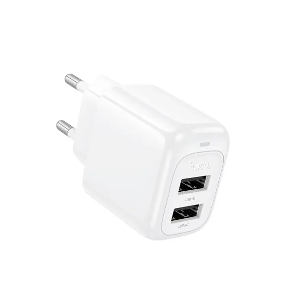 МЕРЕЖЕВИЙ ЗАРЯДНИЙ ПРИСТРІЙ HOCO CS51A SURPLUS DUAL-PORT CHARGER 2USB, 2,4A, БІЛИЙ