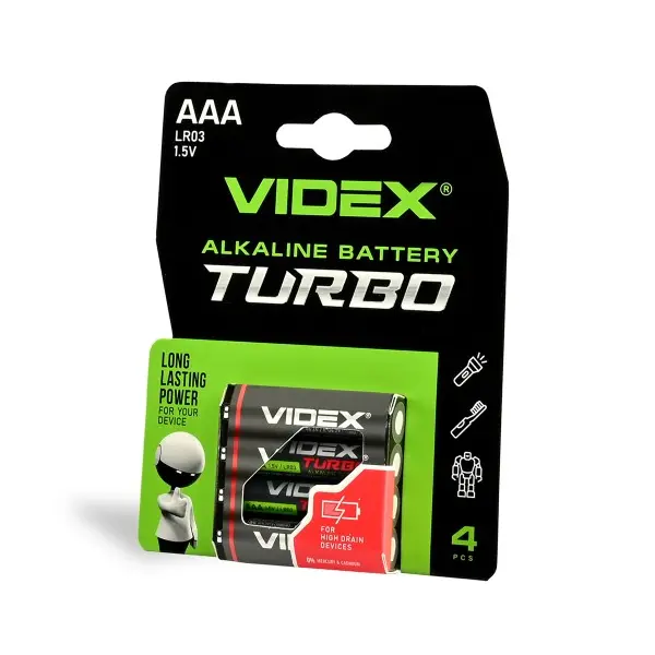 БАТАРЕЙКА VIDEX TURBO LR03 (AAA) BLISTER 4 (4, 40, 720)