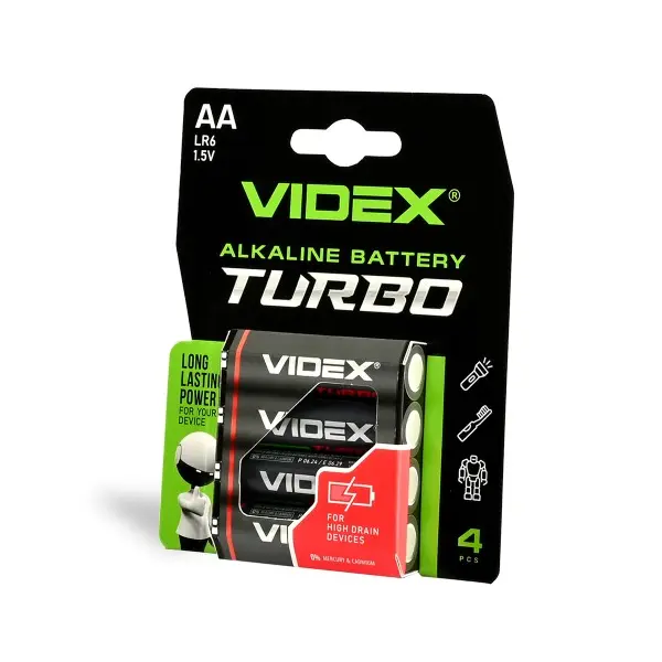 БАТАРЕЙКА VIDEX TURBO LR06 (AA) BLISTER 4 (4, 4, 720)