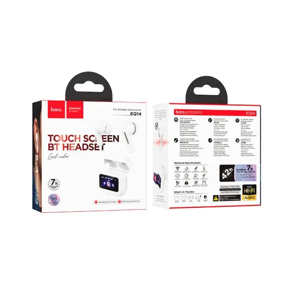 MR4_142613 Навушники бездротові hoco eq14 cool color true wireless bt headset with touch screen, білий 