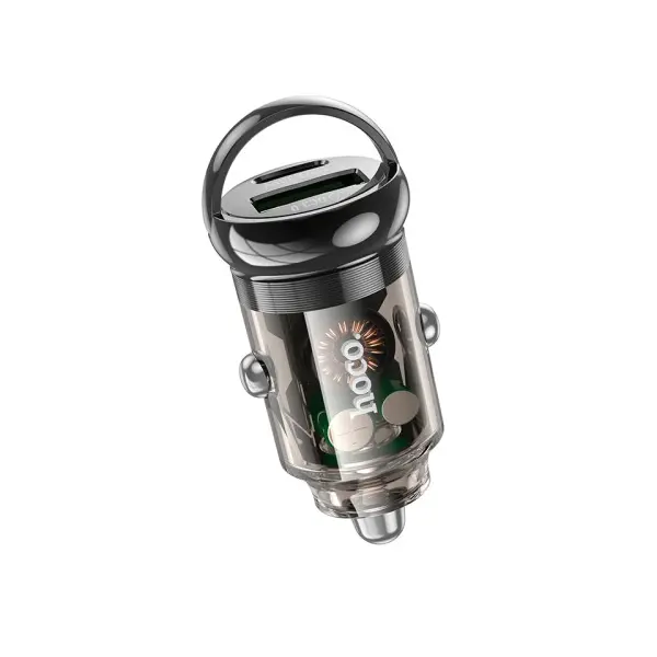 АВТОМОБІЛЬНИЙ ЗАРЯДНИЙ ПРИСТРІЙ HOCO Z53A VISION PD30W, QC3.0, TRANSPARENT, ЧОРНИЙ