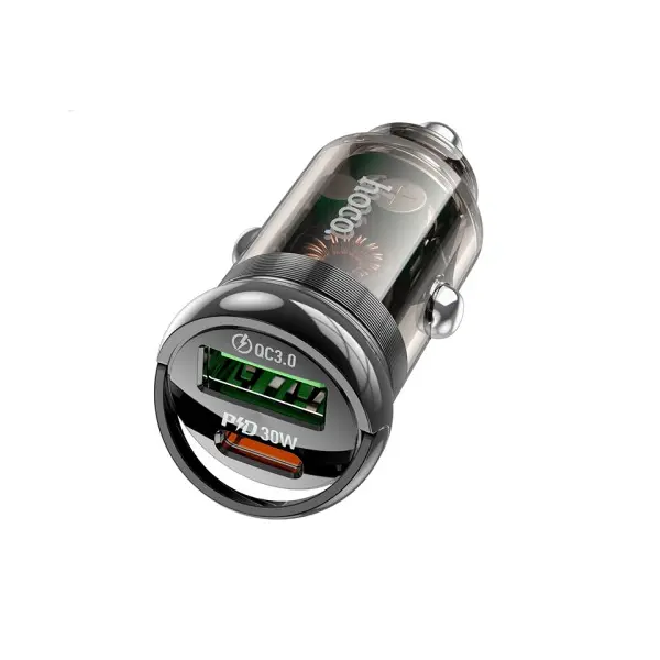 АВТОМОБІЛЬНИЙ ЗАРЯДНИЙ ПРИСТРІЙ HOCO Z53A VISION PD30W, QC3.0, TRANSPARENT, ЧОРНИЙ