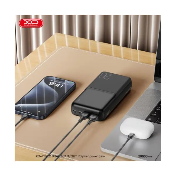 MR4_142578 Зовнішній акумулятор power bank xo pr252 lighted mobile power 20 000mah, чорний 