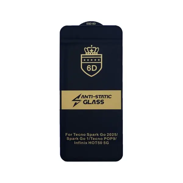 ЗАХИСНЕ СКЛО 6D ANTI-STATIC ДЛЯ INFINIX SMART 9, INFINIX HOT 50 5G, HOT 50I, ЧОРНИЙ (ТЕХ. ПАК)