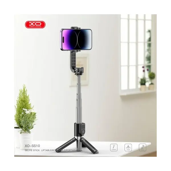 MR4_143097 Монопод xo ss10 mini tripod stand bluetooth selfie stick 80cm (with mirror), чорний 