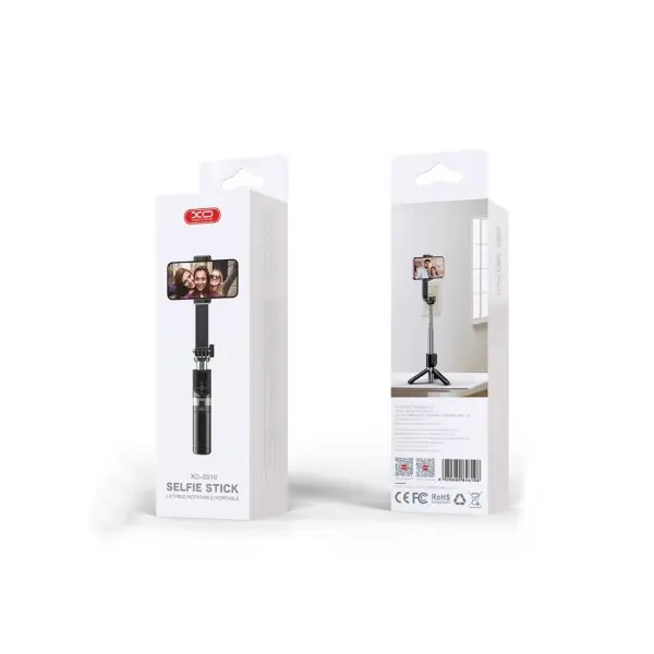 MR4_143097 Монопод xo ss10 mini tripod stand bluetooth selfie stick 80cm (with mirror), чорний 