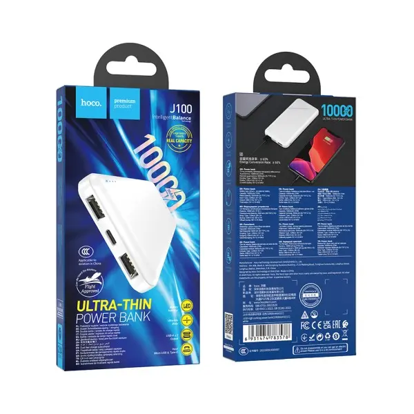 ЗОВНІШНІЙ АКУМУЛЯТОР POWER BANK HOCO J100 HIGH-RANKING POWER BANK 10 000MAH, БІЛИЙ