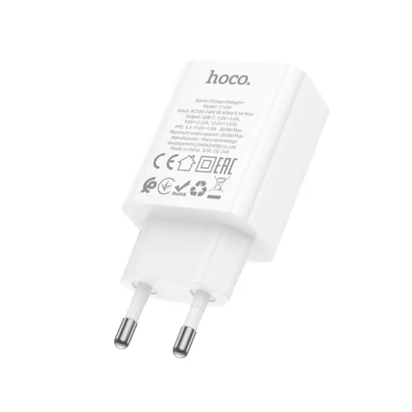 МЕРЕЖЕВИЙ ЗАРЯДНИЙ ПРИСТРІЙ HOCO C143A BENEFIT 1TYPE-C, PD20W, БІЛИЙ