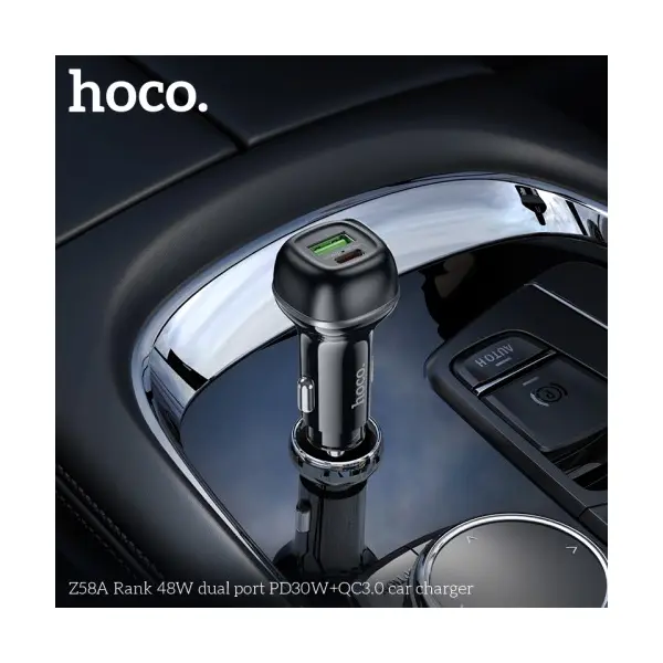 АВТОМОБІЛЬНИЙ ЗАРЯДНИЙ ПРИСТРІЙ HOCO Z58A RANK 48W DUAL PORT PD30W, QC3.0, CAR CHARGER, ЧОРНИЙ