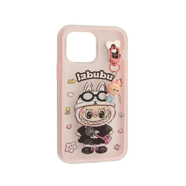 ЧОХОЛ LABUBU (З БРЕЛКОМ) ДЛЯ IPHONE 13, 14 РОЖЕВИЙ