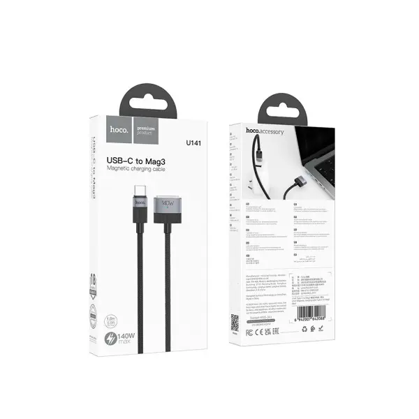 MR4_144056 Кабель pd hoco u141 magnetic charging cable type-c to mag3 140w (28v, 5a) 1.8m, чорний 