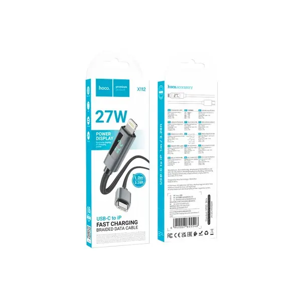КАБЕЛЬ PD HOCO X112 FAVOR CHARGING DATA CABLE WITH DISPLAY IP 27W, 1M, ЧОРНИЙ