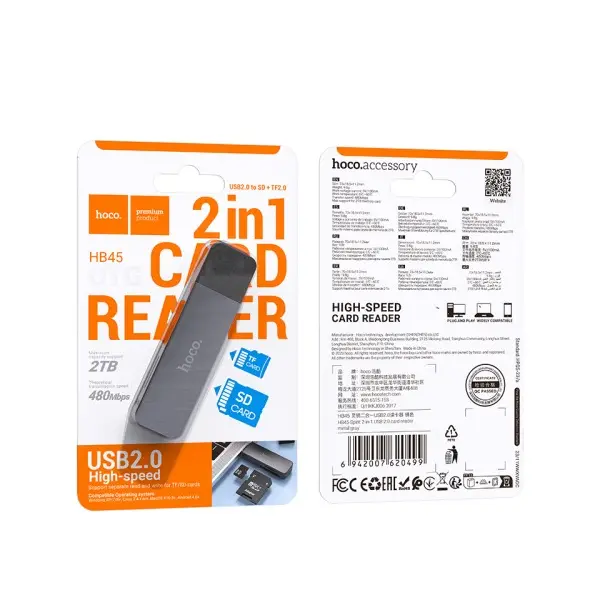 КАРТРИДЕР HOCO HB45 SPIRIT 2IN1 USB 3.0 CARD READER, СІРИЙ