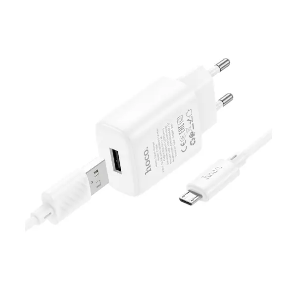MR4_144018 Мережевий зарядний пристрій hoco c134a solid single-port charger set 2,4a (micro), білий 
