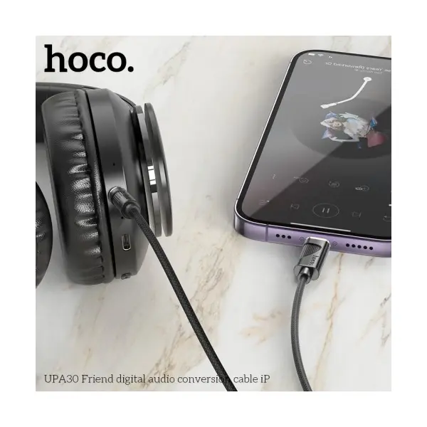 АДАПТЕР АУДІО HOCO UPA30 FRIEND DIGITAL AUDIO CONVERSION CABLE LIGHTNING 1M, СІРИЙ